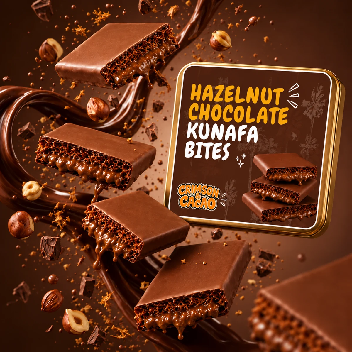 Dubai Chocolate Hazelnut Kunafa Bites(Belgian Couverture)