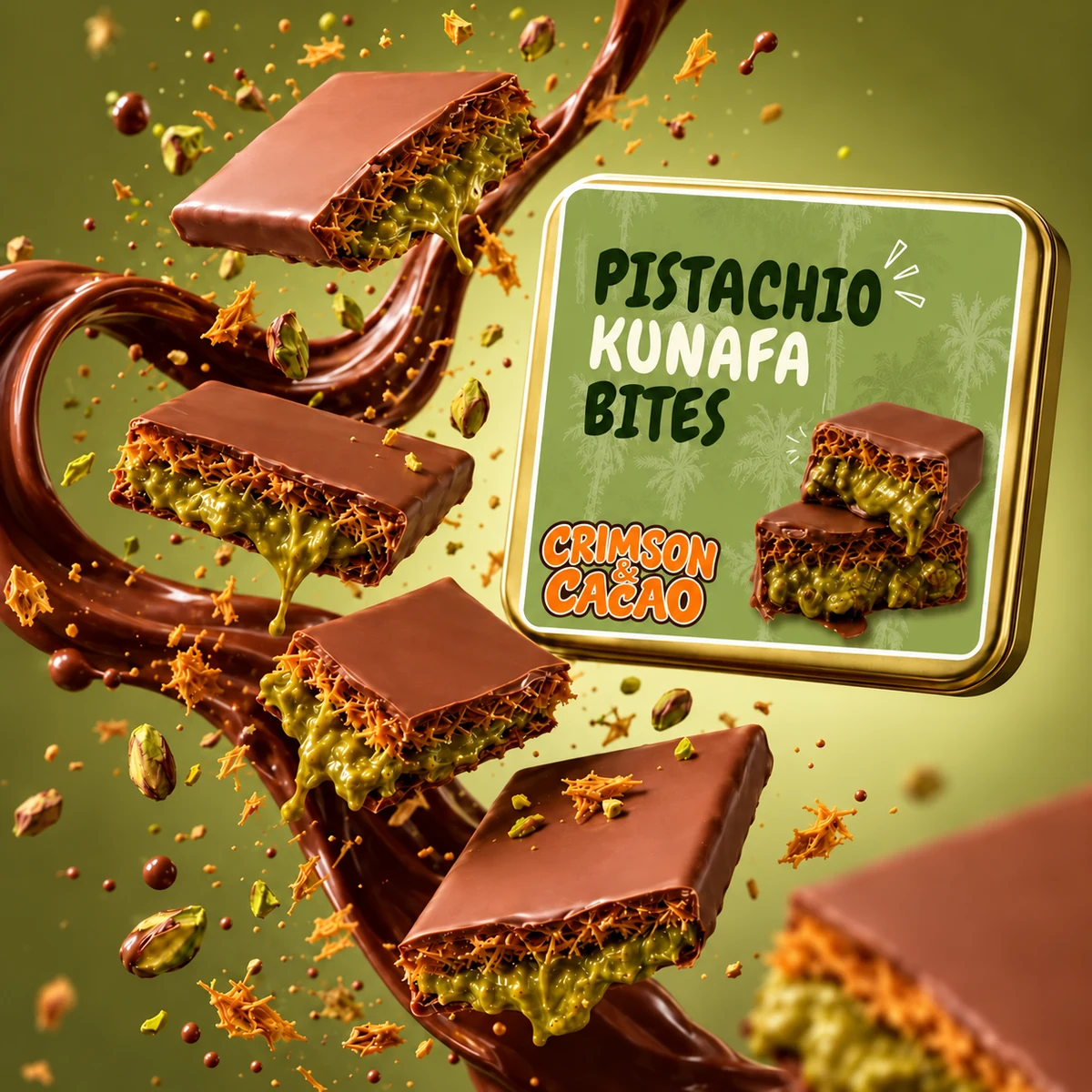 Dubai Pistachio Kunafa Bites(Belgian Couverture)
